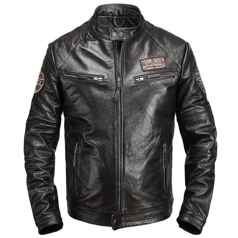 

Genuine Leather Jacket Men's Top Grain Cow Leather Retro Casual Short Fashion Motorcycle Riding Jacket Leather Jacket