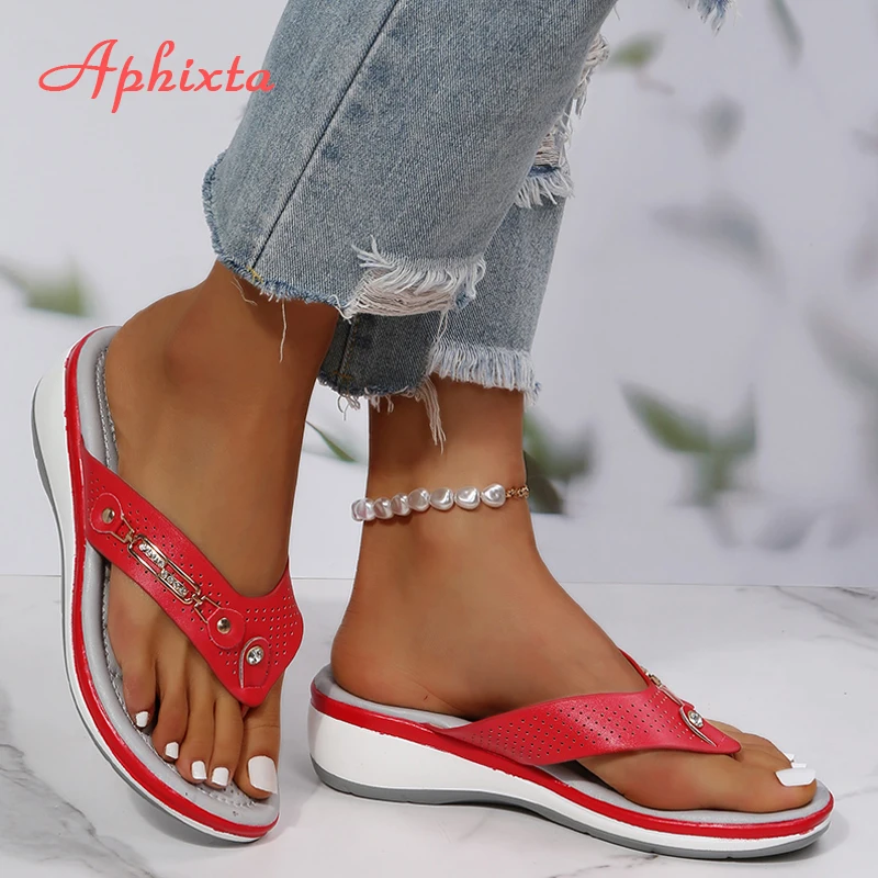 Aphixta 2023Summer Beach Flip Flop Flat Platform Orange Slippers Women Sandals Shoes 5cm Chunky Cool Slides