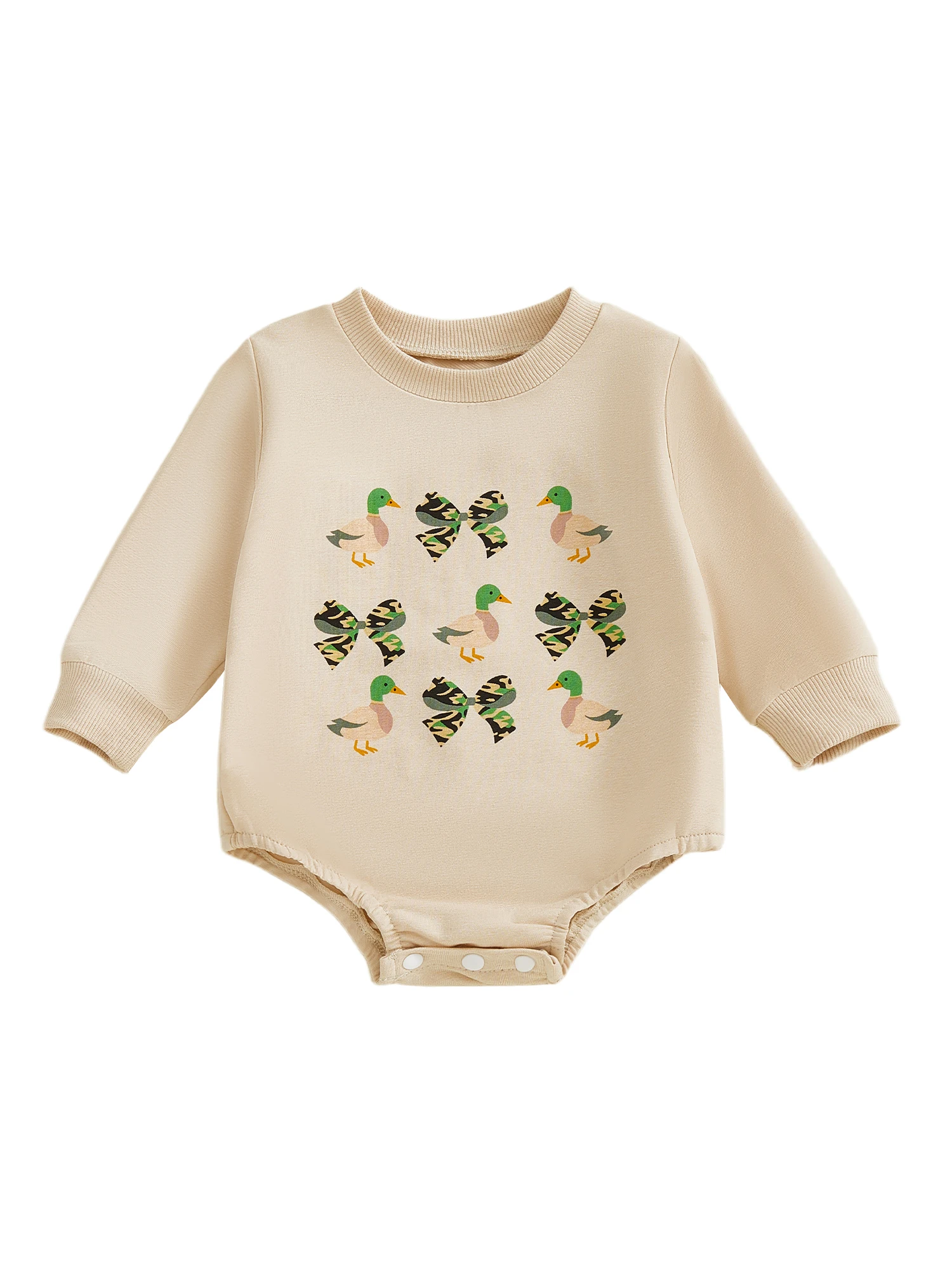 

Adorable Toddler Girl s Winter Warm Round Neck Floral Deer Print Playsuit with Ruffle Trim