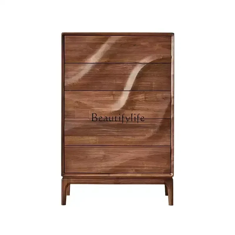 

LSolid wood chest of drawers North American black walnut bedroom storage retro side cabinet