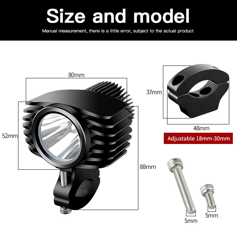 1PC 12-72V LED Motorcycle Spotlights Headlight 18W 2800Lm Moto Bike Fog DRLs Headlamp 4x4 Offroad Work Drive Spot Lights White