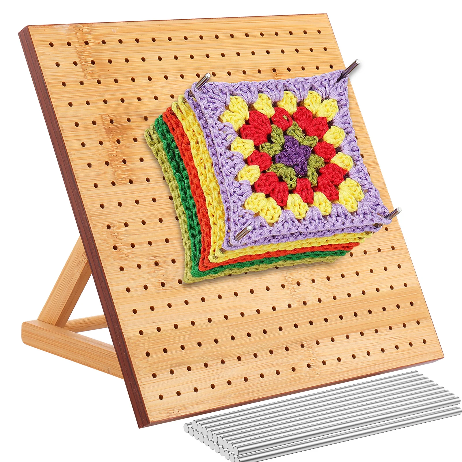 Wood Crochet Blocking Board Kit With Stainless Steel Rod Pins Granny Square Blocking Board for Beginner Knitting Lover Gifts