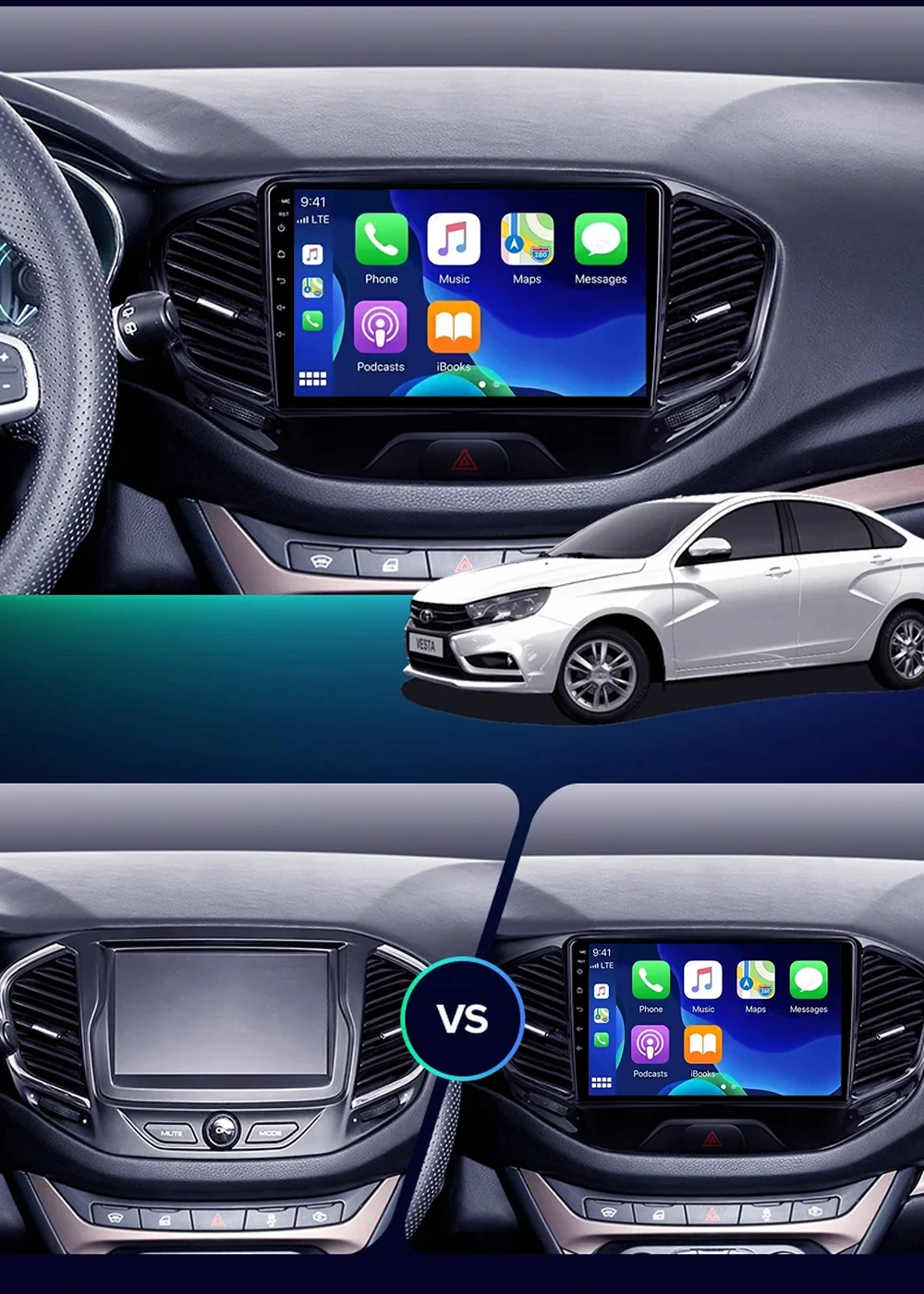 Android 16 Carplay Android auto Car Radio Multimedia Video Player Navigation HeadUnit For LADA Vesta 2015 - 2022