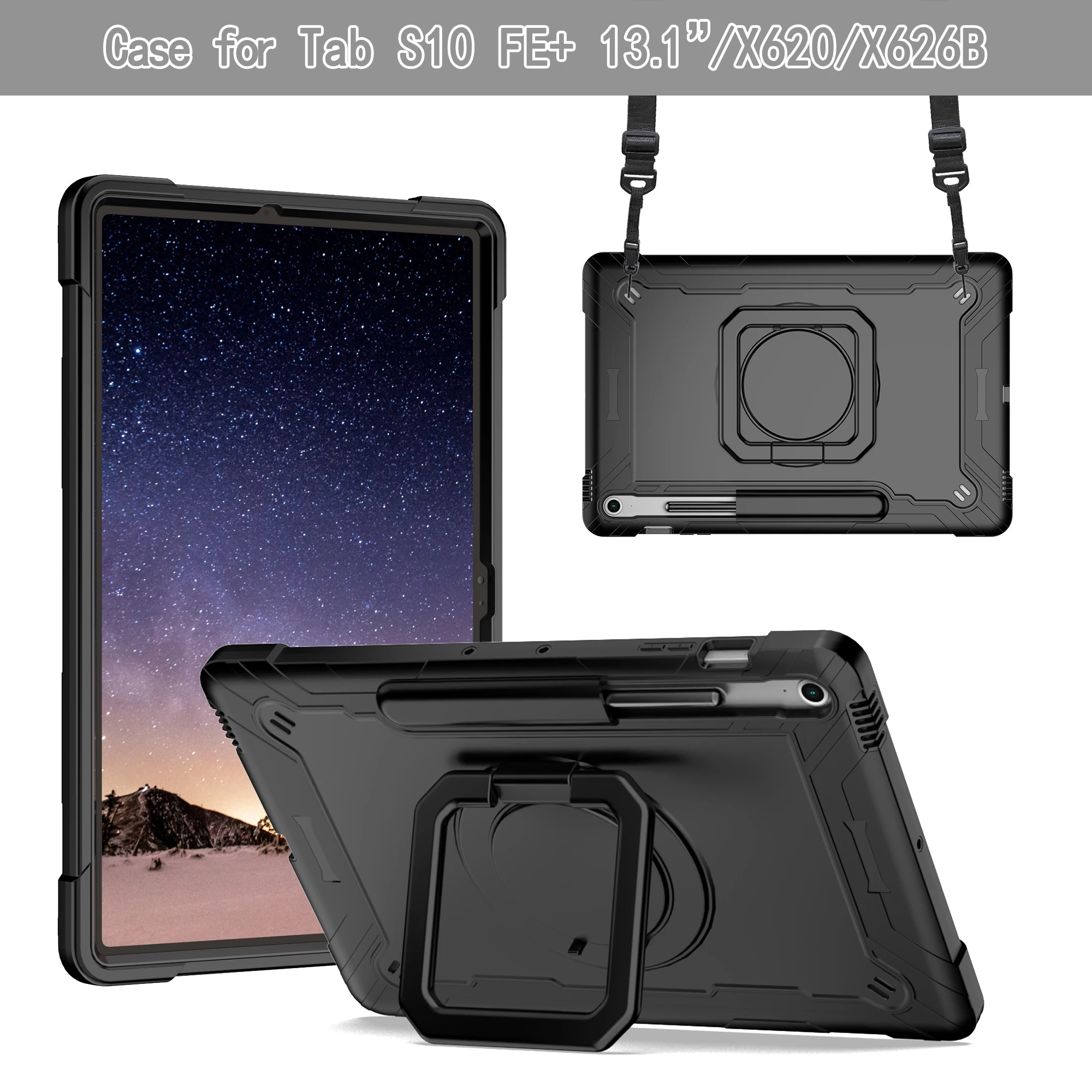 

Чехол с ручкой для Samsung Galaxy Tab S10 FE Plus 2025 13,1 дюйма SM-X620 X626 с вращающейся на 360 градусов подставкой, сверхпрочный чехол на плечо