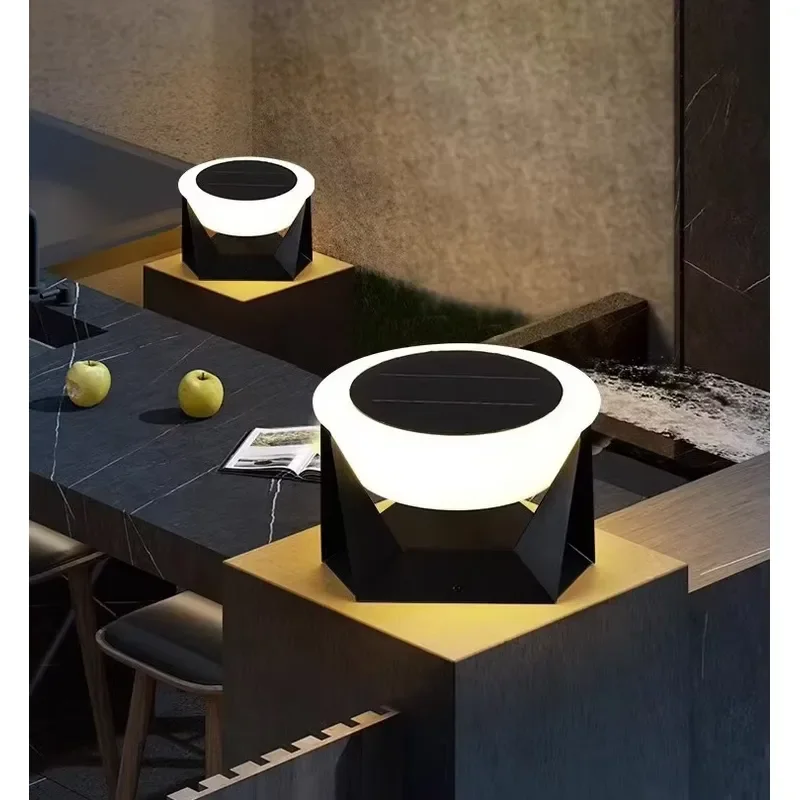 Modern Minimalist Solar Pillar Light IP65 Waterproof Stainless Steel LED Garden Fence Post Cap Lamp for Terrace Door