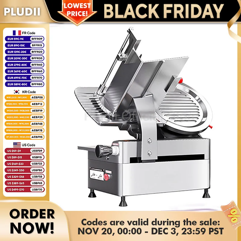 12 بوصة كامل التلقائي قطاعة اللحوم الكهربائية الطازجة المجمدة لامب رولز آلة قطع اللحوم طقم السكاكين آلة تقطيع اللحوم طاحونة