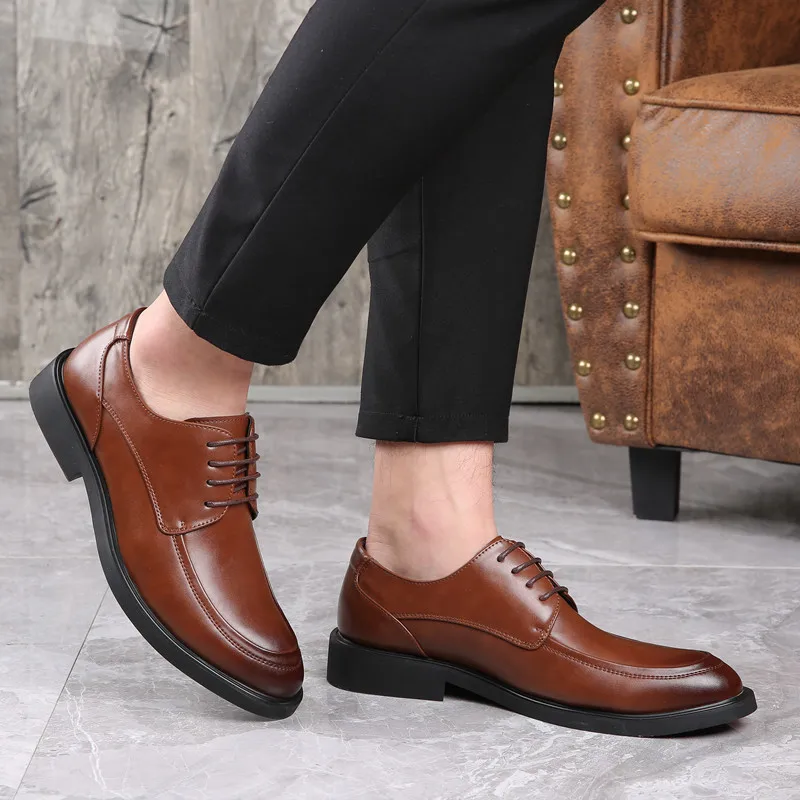 Fashion Business Formal Leather Shoes Small Round Toe Casual Men Shoes Lace Up Shoes Wedding Shoes Retro Derby Shoes