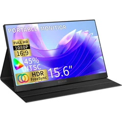 Monitor portatile da 15.6 pollici per Laptop,WUAWE 1080P 72 NTSC 100 sRGB USB C HDMI Travel secondo schermo esterno del Computer con HDR