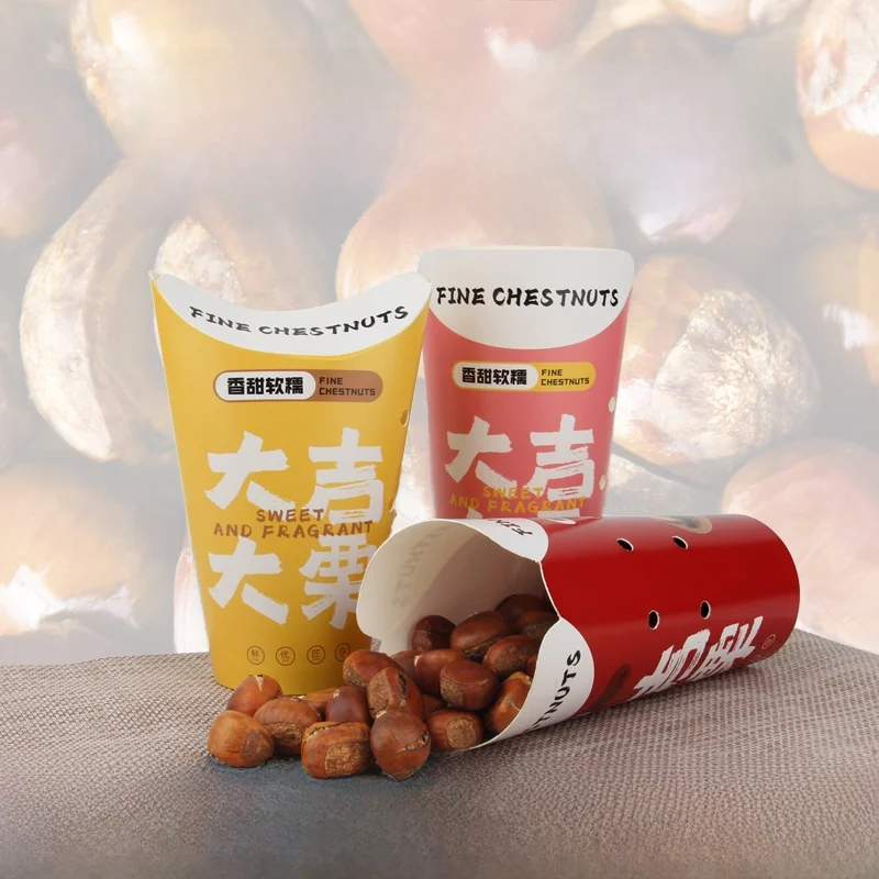 

Thickened Kraft Paper Chestnut Packaging Barrel Commercially Used for Sugar Roasted Chestnuts Takeaway Disposable Dining Box