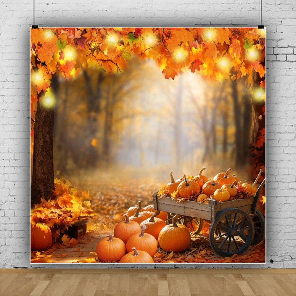 

Fall Photography Backdrop Autumn Maple Forest Leaves Pumpkin Party Farm Harvest Event Background Thanksgiving Party Supplies