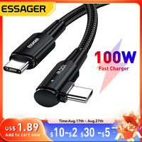 Essager 100W USB Type C To USB C Cable 90 Degree Angle For iPad MacBook Pro Xiaomi Samsung Huawei Fast Charging Type-C Date Wire