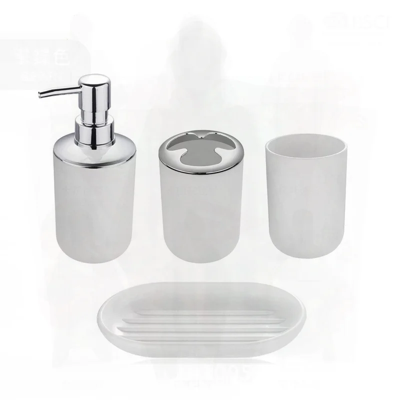 

European American Plastic Bathroom Wash Set - Four-Piece Simple Toothbrush Mouthwash Cup Combo Kit for Bathrooms