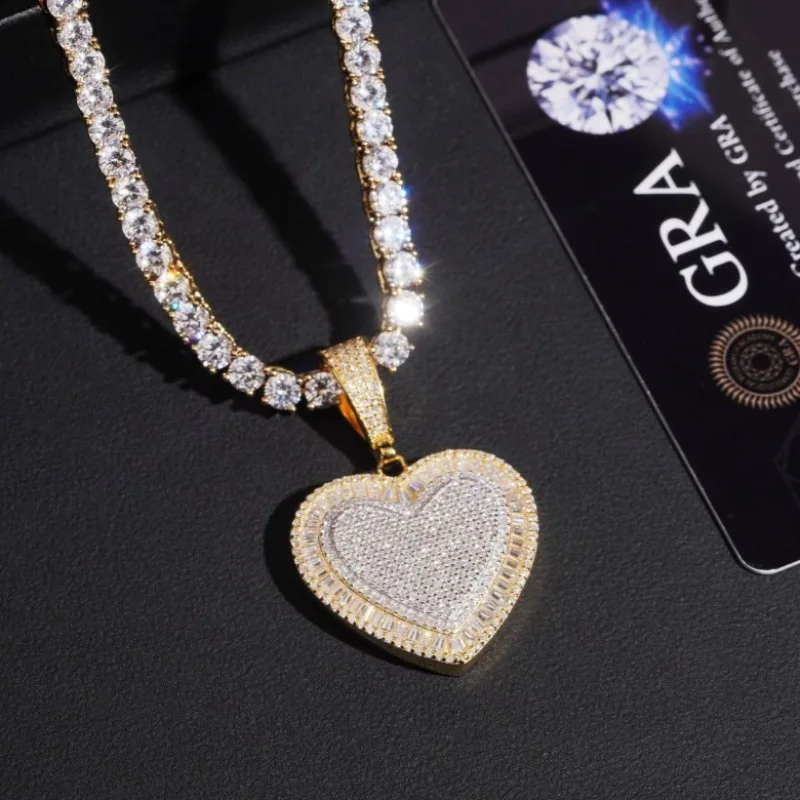 

S925 Sterling Silver Moissanite Heart Pendant for Tennis Chain Unisex Hip Hop Iced Diamond Heart Necklace Pass Diamond Tester