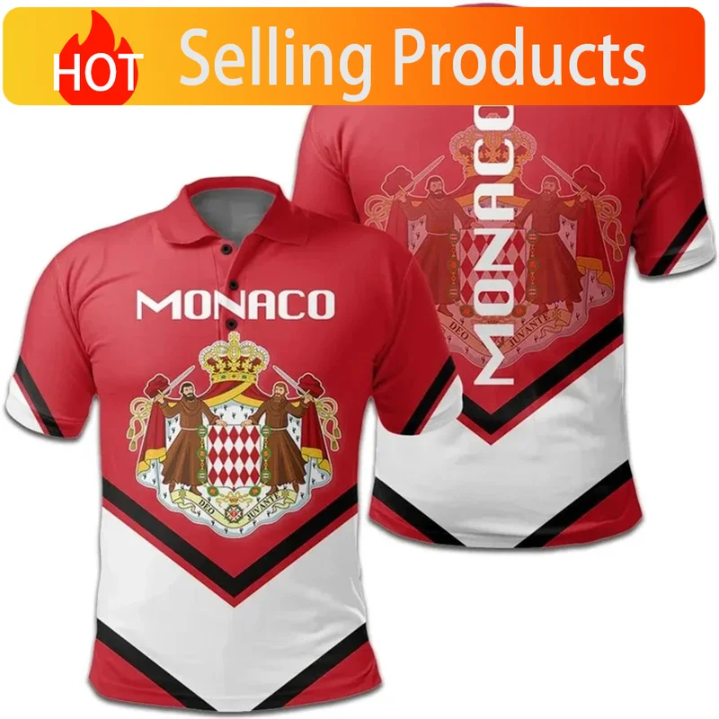 Fashion 3d Print Monaco Flag Polo Shirt Men Clothing Summer Casual Short Sleeve T-shirt Oversized Street Tennis Shirts Tops