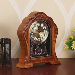 Vintage Clock Living Room Clock Imitation Solid Wood Clock Table Clock Retro Plastic Bedroom Silent Table Clock Home Decor