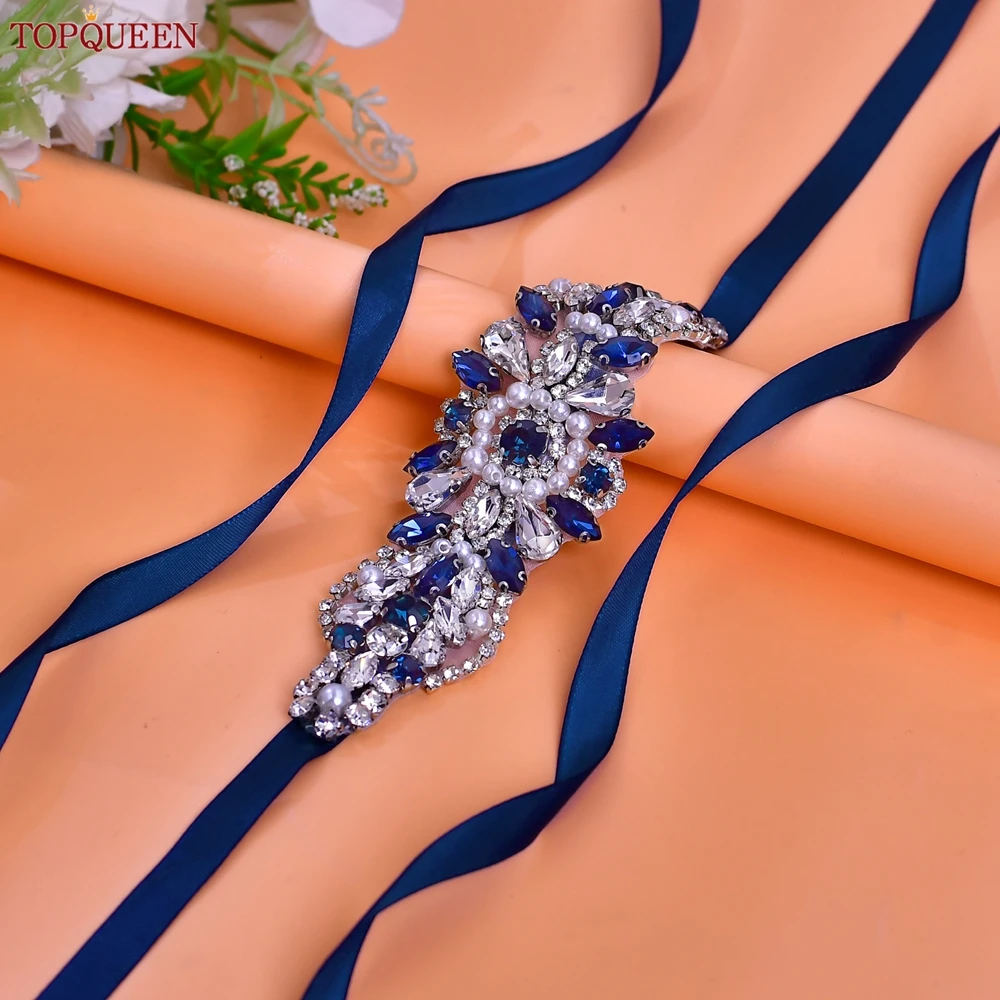 TOPQUEEN Short Wedding Thin Sash Rhinestone Jewelry Patch Belt Banquet Birthday Party Dress Accessories S188-ML