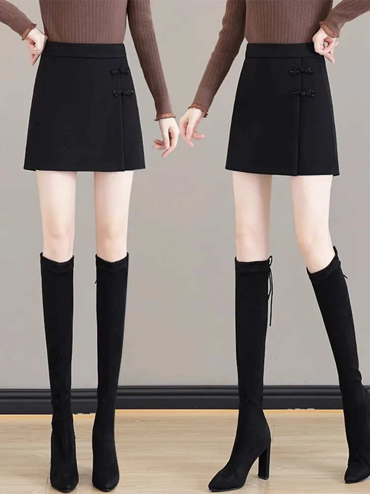 

Женская укороченная юбка А-силуэта с высокой талией из утолщенной шерсти, весна-осень, новая модель, стройнящая, однотонная, для повседневной носки