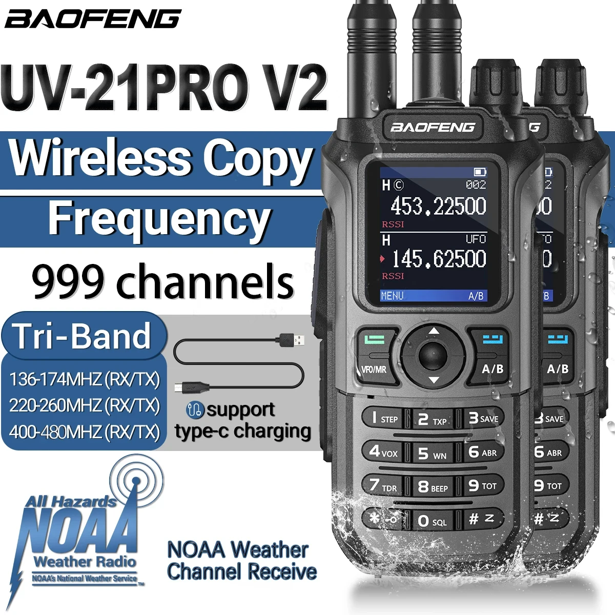 Портативная рация Baofeng UV-21 PRO V2, 2 шт., большой радиус действия, портативная двухсторонняя радиосвязь, беспроводная копия, частота Type-C для охоты