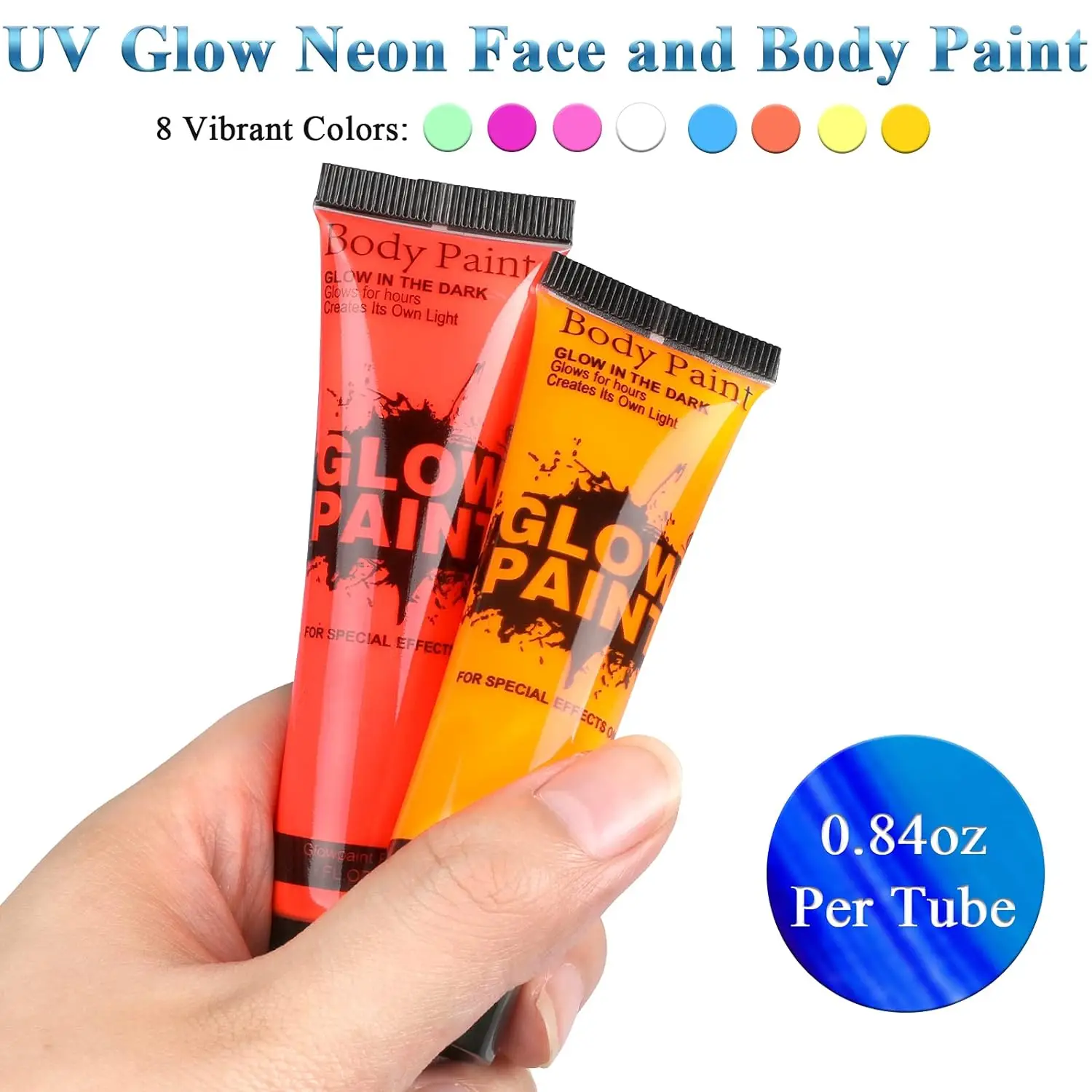 UV Neon Oil Face and Body Art Paint, 8 Tubes Glow in the Dark Body Paints Makeup, Neon Fluorescent Glow in Dark Party Cosmetics