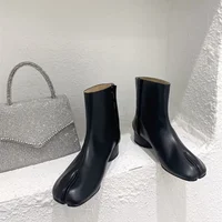 Luxury Design Fashion Split Toe Shoes 2026 Autumn Winter New Ankle Boots Genuine Leather Low Heels Women's Boots - Image 2