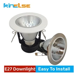 Embutido teto Downlight Frame, montado suporte soquete, lâmpada LED substituível, Spot Light Fixture Holder, níquel redondo, branco, E27