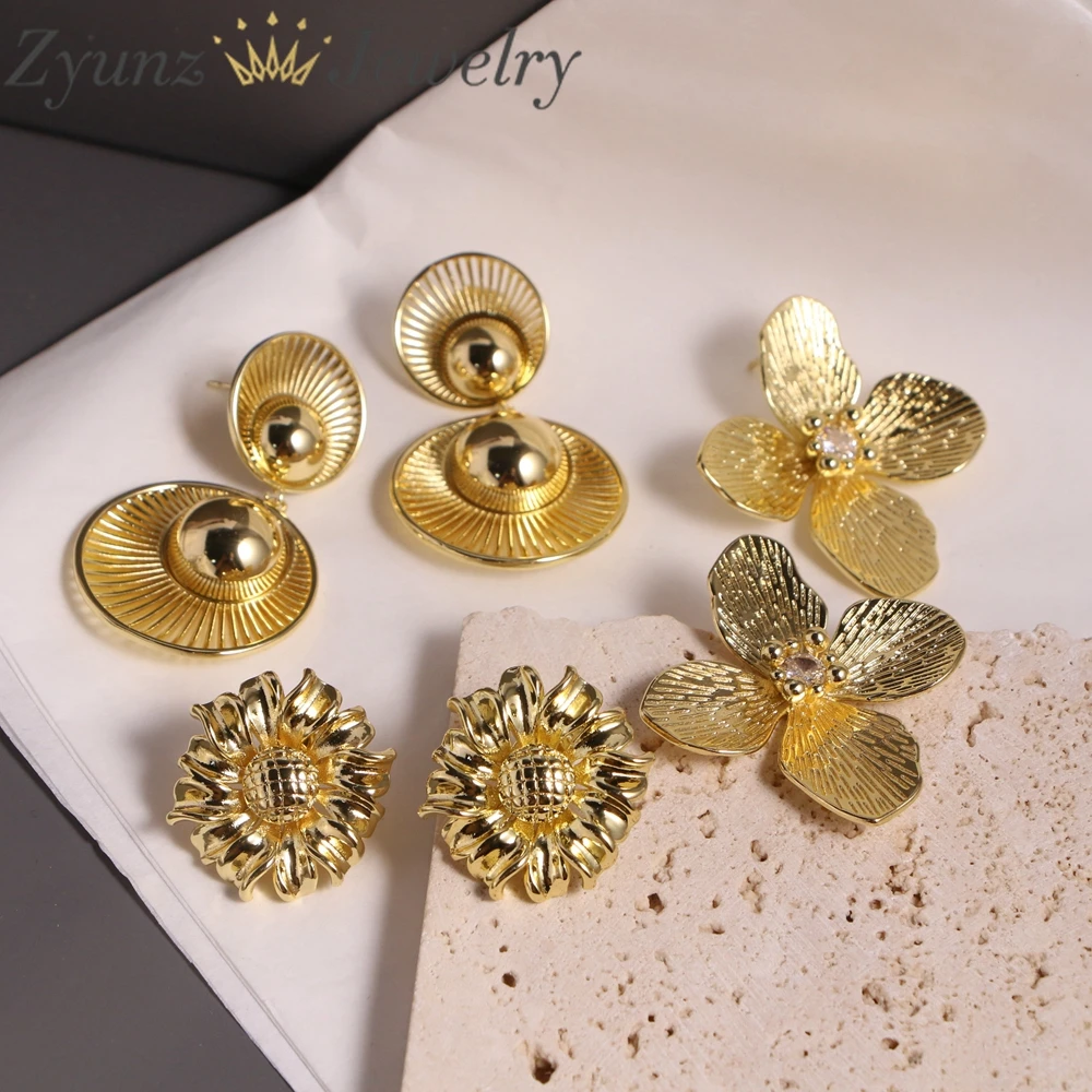 5 Pairs, Charm Flower Large Korean Stud Earrings for Women Gold Color Earrings Fashion Individual Stylish Trendy Jewelry