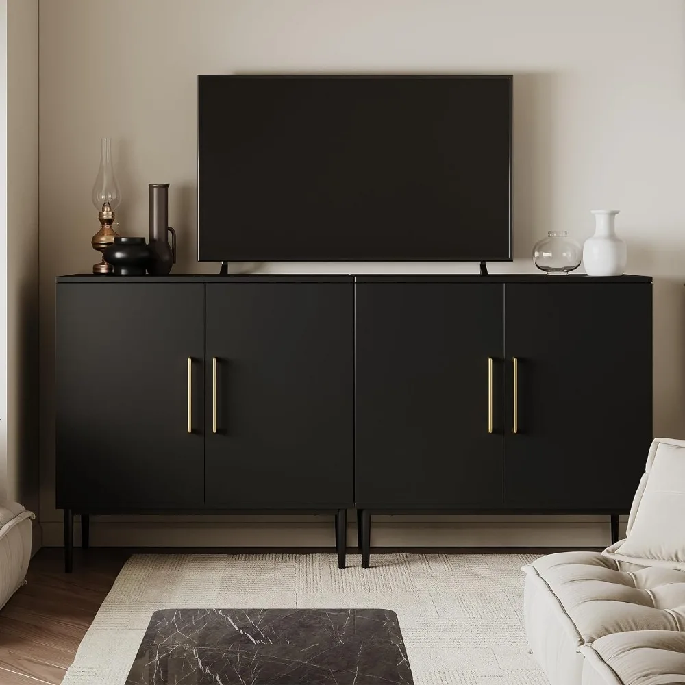 Armadio portaoggetti con ante, armadio moderno con accento nero, armadio autoportante, credenza Buffet in legno per camera da letto, cucina