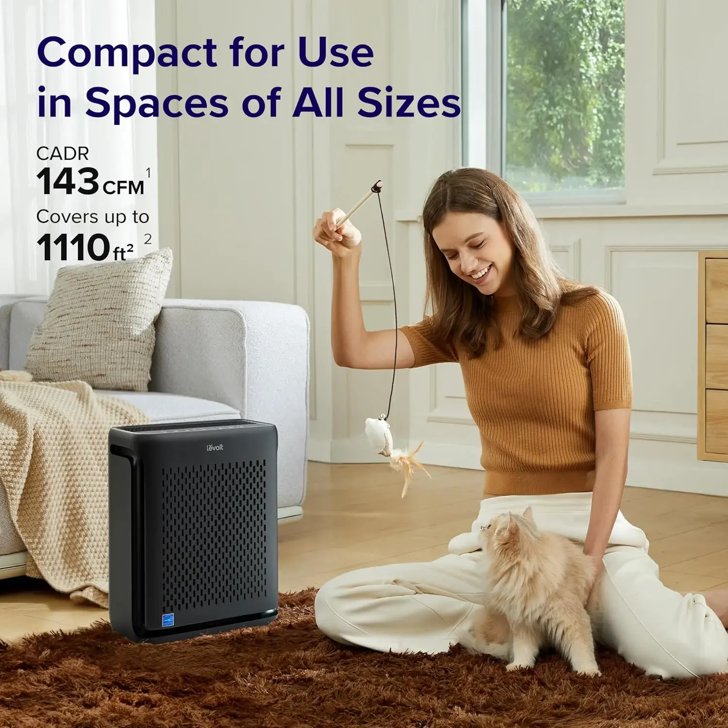 Air Purifiers for Home Large Room Bedroom Up to 1110 Ft² with Air Quality and Light Sensors, Smart WiFi, Washable Filters, HEPA