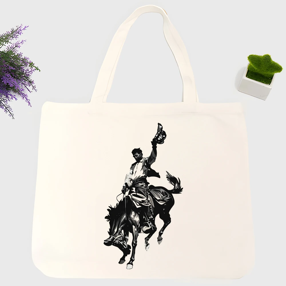 Men's Western style graphic canvas tote bag, perfect for casual daily use and weekend outings