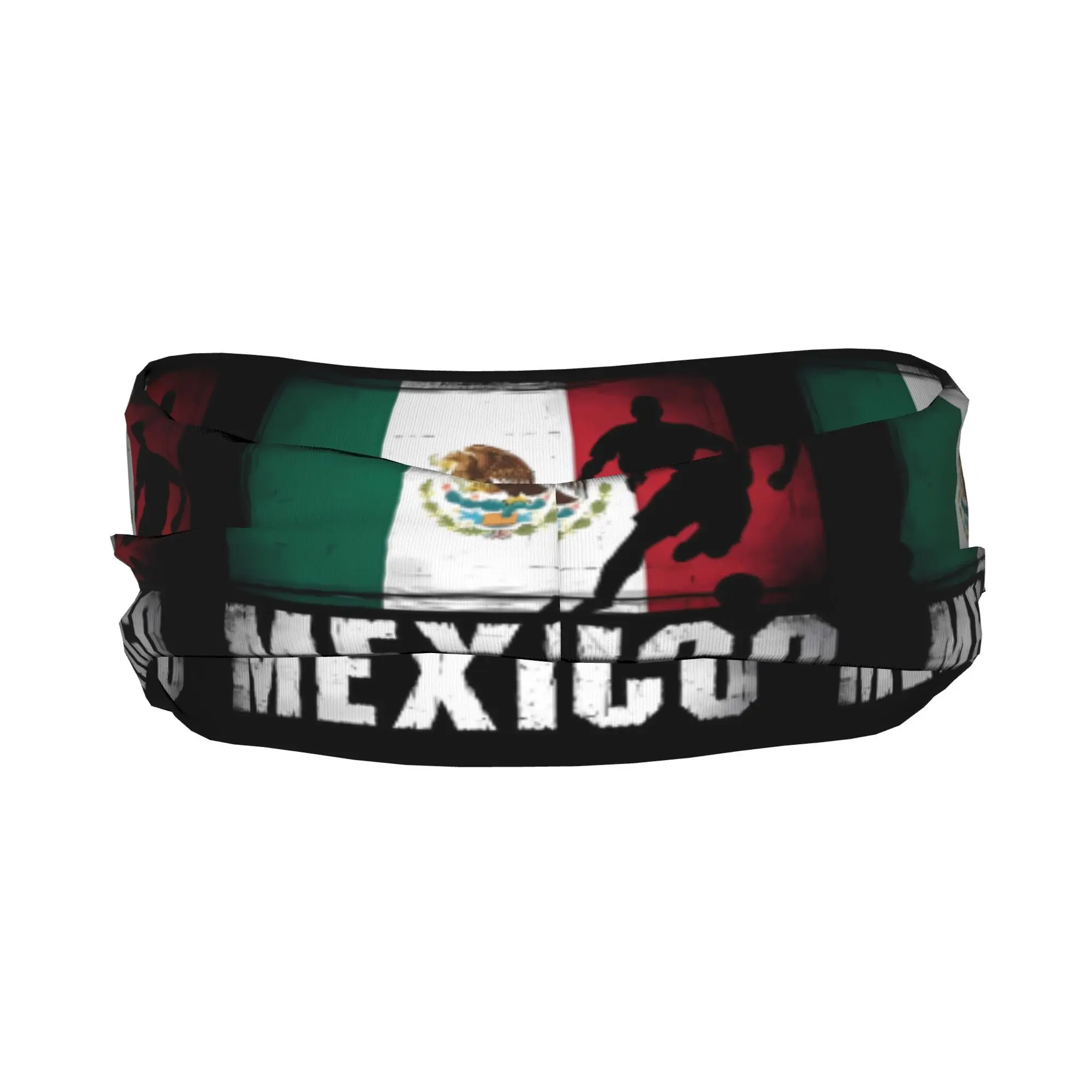 Vintage Mexico Flag Soccer Player Silhouette Elastic Sweat Wicking Sports Headband For Mexican Football Fans Men Women view 4