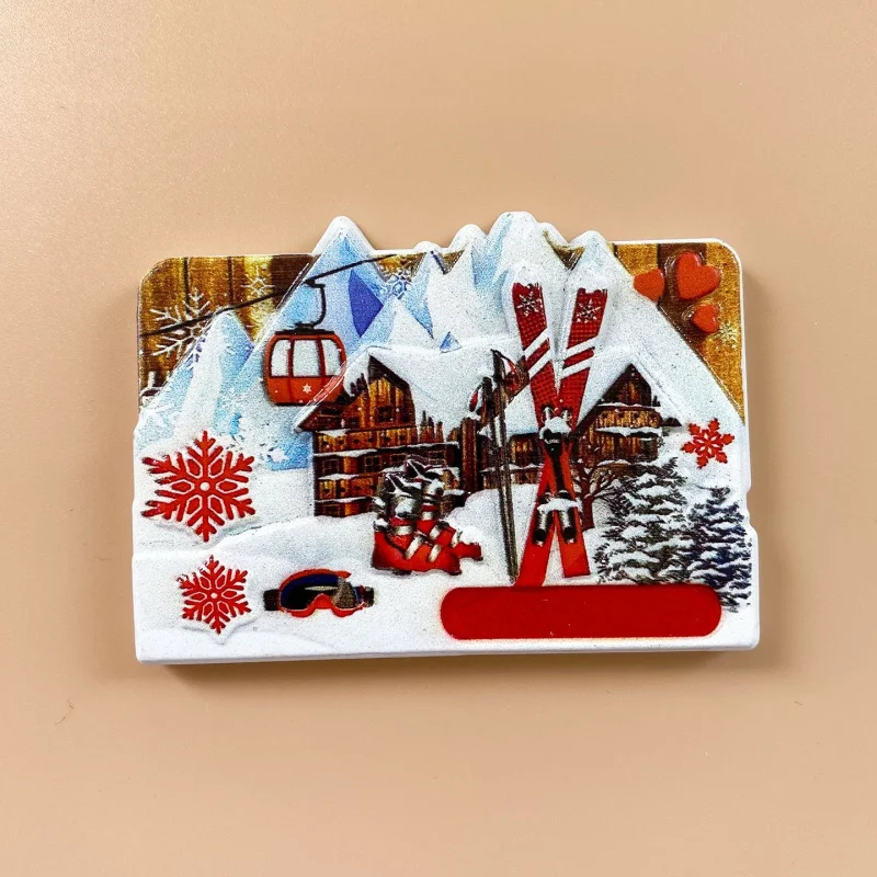 

Alps Winter Scene Tourist Souvenirs Ski Paradise Home Decorations Three-Dimensional Refrigerator Magnet Gifts