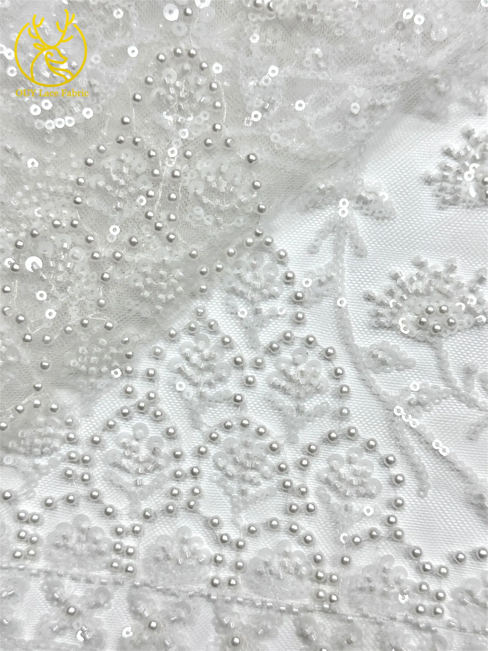 Afrikanischer Perlenstickerei-Spitzenstoff 2026 Hochwertiger Nigerianischer Pailletten-Spitzenstoff Französischer Braut-Hochzeits-Abendkleid-Nähstoff 5Y – Detail 13