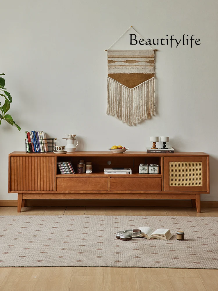 

Japanese-style medieval cherry wood TV cabinet, living room home simple floor-to-ceiling audio-visual cabinet