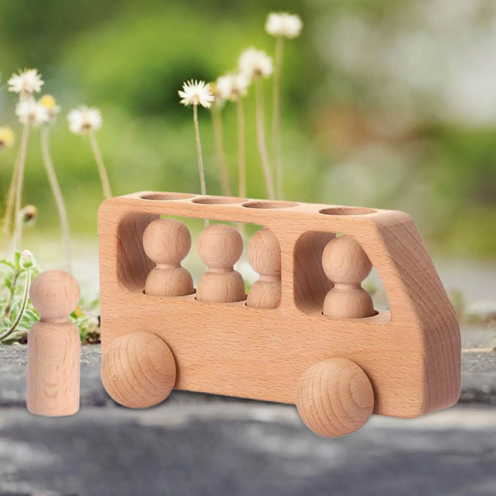 Set da gioco per auto in legno blocchi per auto giocattolo per l'apprendimento educativo con figure di 4 persone bambole Peg per bambini in età prescolare