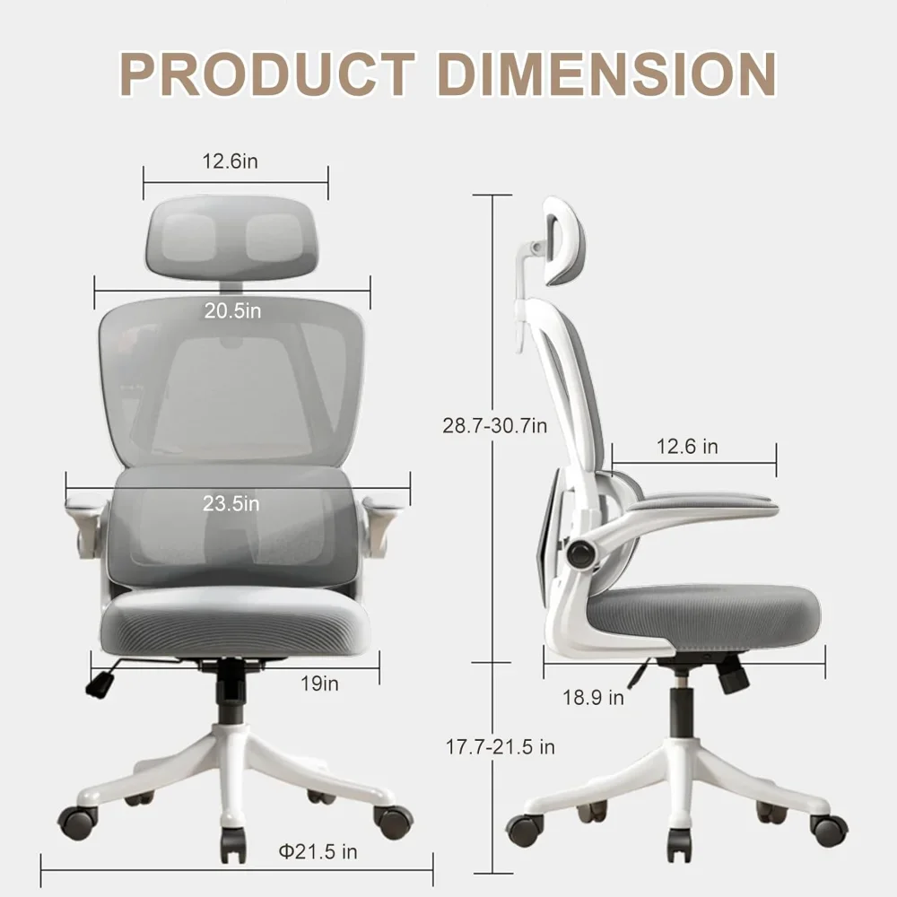 

Computer Chair, Office Chair, High Back Ergonomic Office Chair with Lumbar Support, Adjustable Headrest, 3D Armrest
