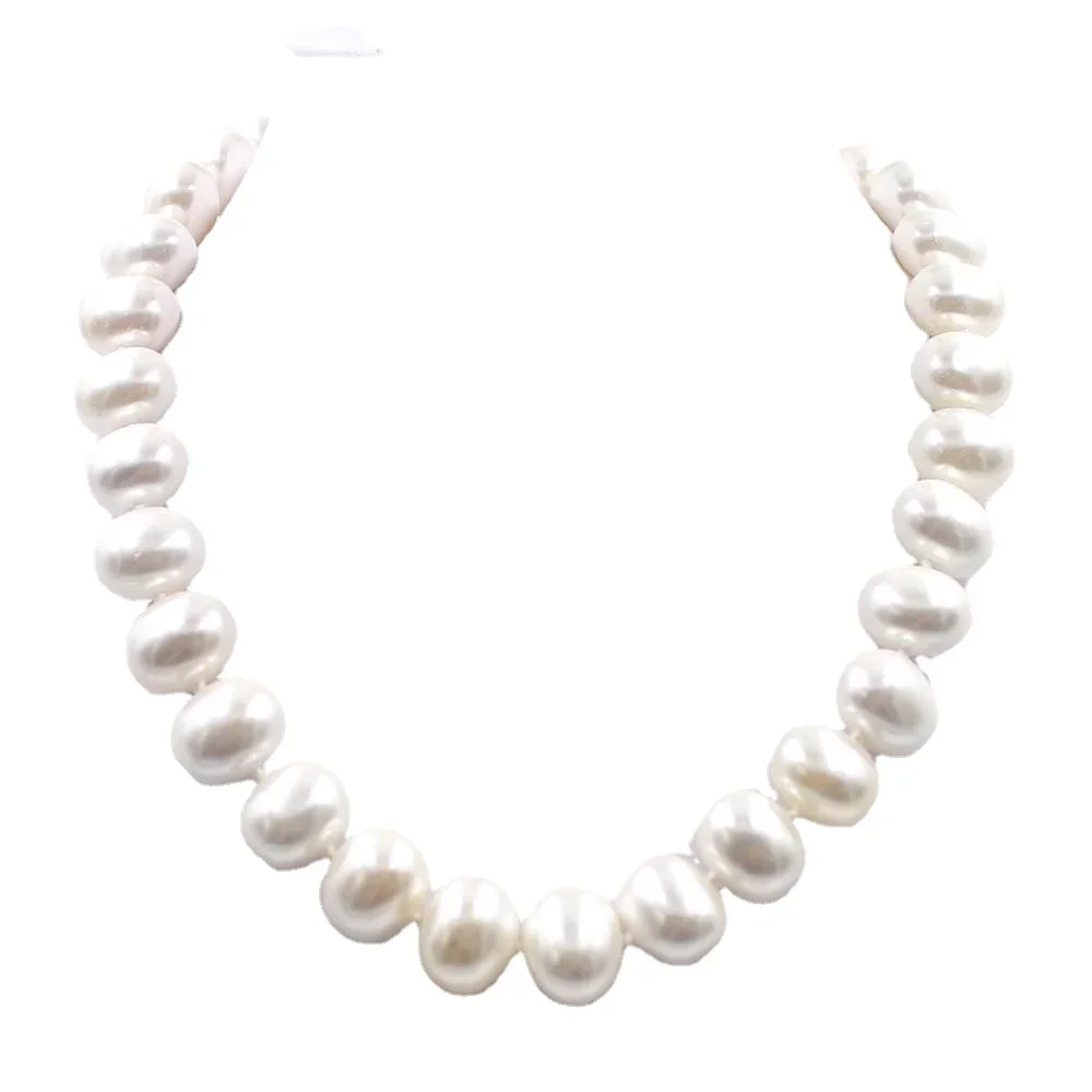 15x12mm White Immitation Pearl South Sea Shell Egg Shape Beads Knot GP Clasp Fashion Indian Jewelry Necklace 18