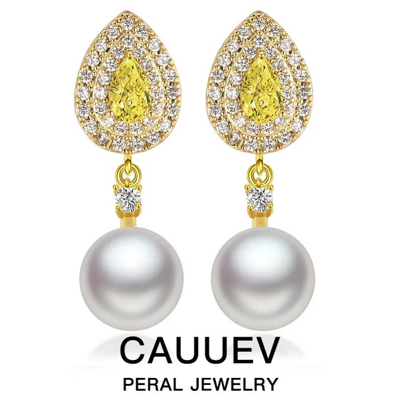 Natural fresh water pearl 925 silver earrings for women light luxury minority earrings Advanced sense zircon 18k gold plated ear