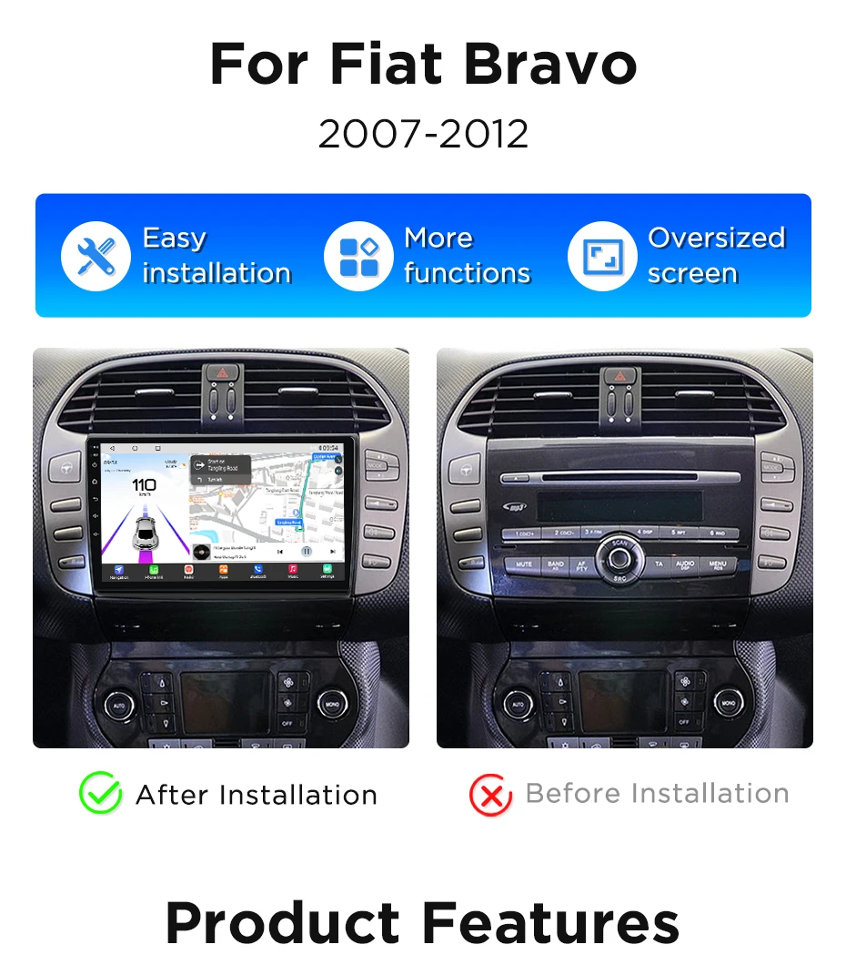 Junsun 360 ° Panorama-Kamera-Autoradio für Fiat Bravo 2007-2012, kabelloses CarPlay, Android Auto, Stereo, GPS-Navigation, RDS, 4G LTE, integrierte Cloud, eSIM, 4G – Detail 2