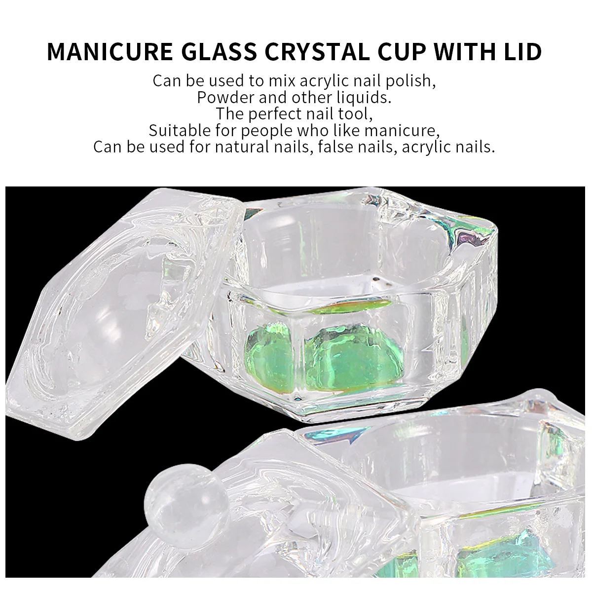 ถ้วยแก้วคริสตัลสำหรับทำเล็บ 2 ชิ้น ถ้วยอะคริลิคขนาดเล็กสำหรับใส่ผงและน้ำยาทำเล็บ อุปกรณ์ทำเล็บสำหรับร้านทำเล็บ ถ้วยใส่น้ำยาทำเล็บ