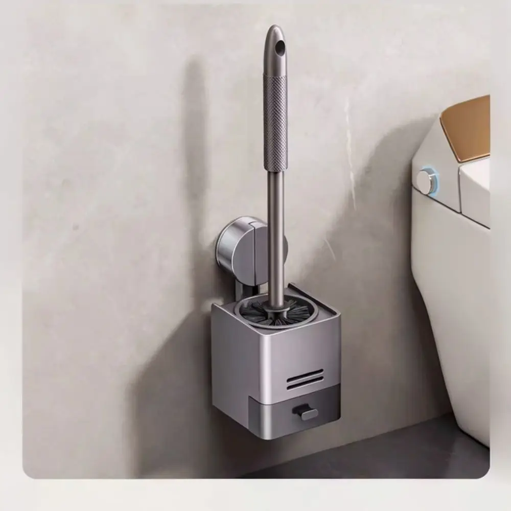 Luxury Style Toilet Brush Set Wall Mounted Suction Cup Organizer No Drill Bathroom Sanitary Cleaning Tool White Grey