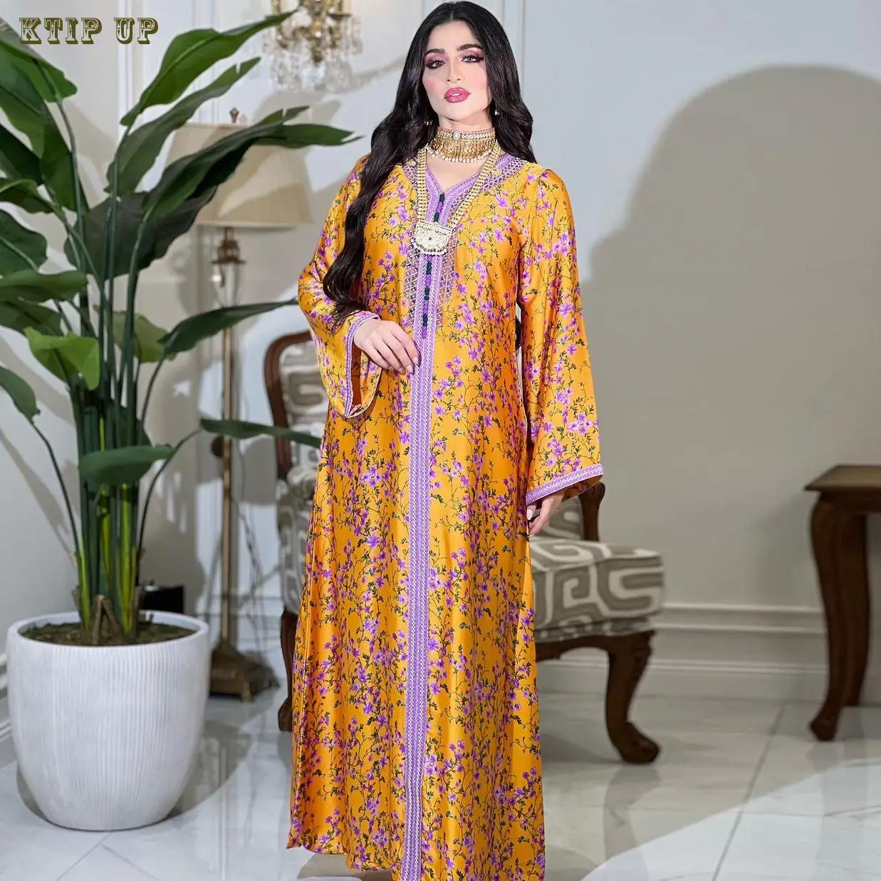 Long Printed Dress for Muslim Women Eid Middle East Dubai Islam Galabia Moroccan Caftan Woman Robe Party Dresses Abaya Kaftan