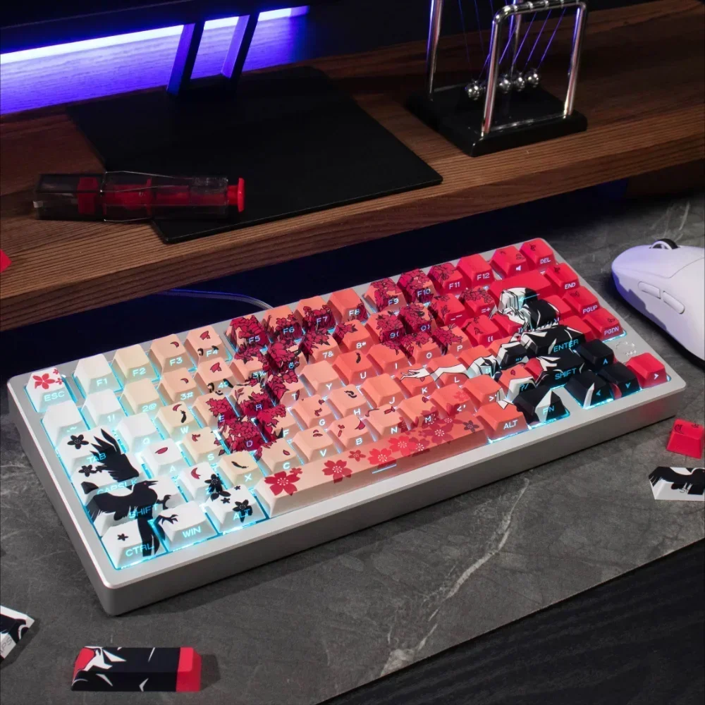 Translucent Gradient Color Mechanical Keyboard, Side Engraved Keycap Set, Cherry PBT, Red, Personalized, 135 Keys