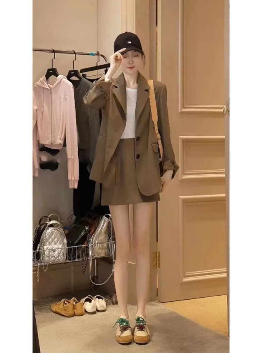 

Women'S Modern Blazers Buttoned Flocking Flattering Elastic Peplum Cashmere Blends Camel Seven-Quarter Elasticated Universal