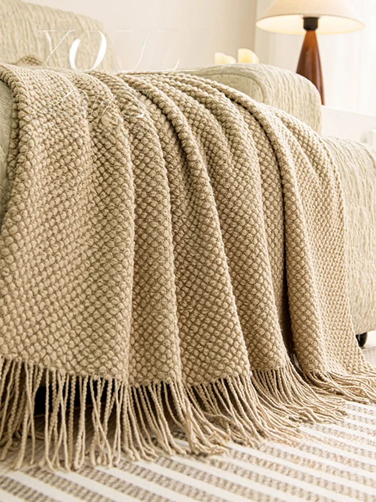 Nordic Style Pure Color Couch Blanket Afternoon Nap Shoulder Shawl Towel Camping Hotel Living Room Summer Season Modern Simple