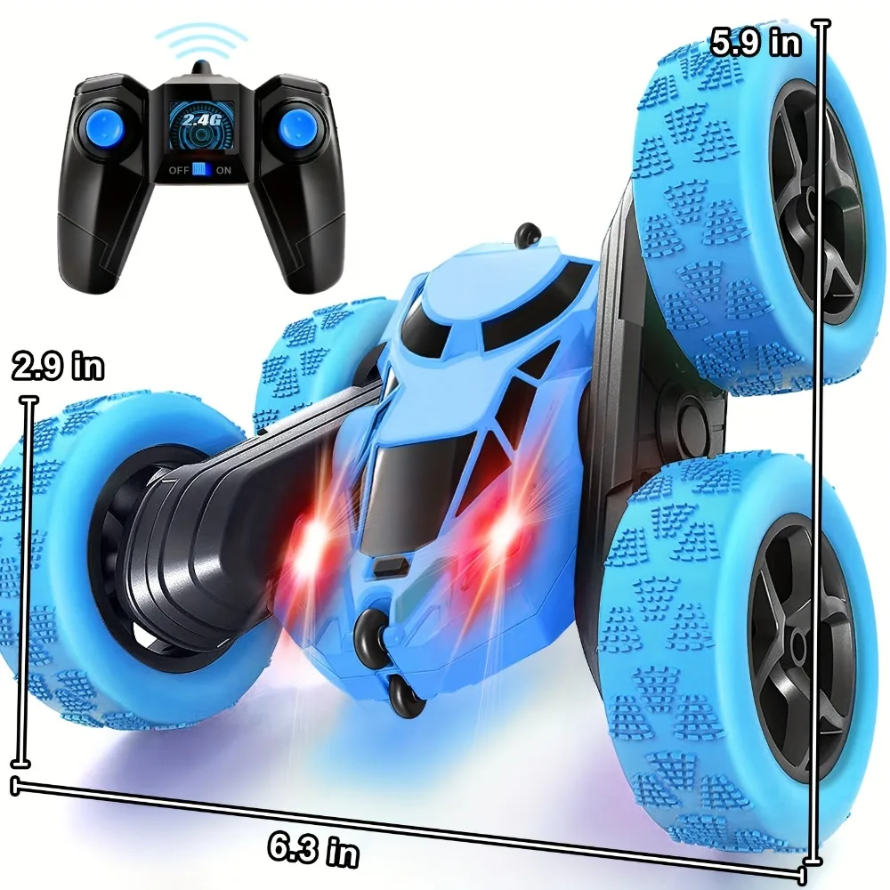Remote Control RC Car, 4WD Dual-Sided 360° Flip Stunt with 2.4GHz LED Lights and All-Terrain High Speed - Birthday Gift for Kids