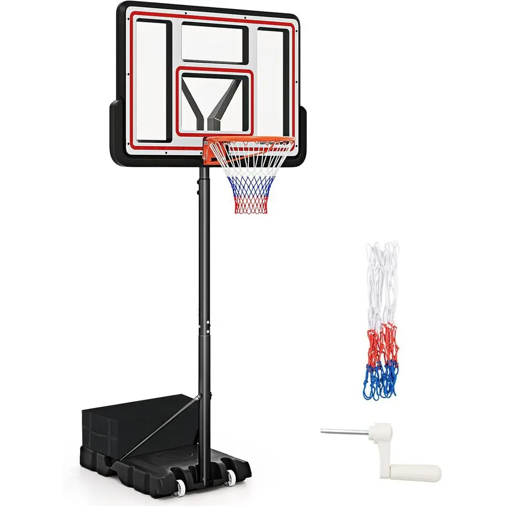 

Quick-Adjust Outdoor Basketball Goal, 7.4-10ft Height, 44 Shatterproof Polycarbonate Backboard, Wheeled, Ideal for Adults in Yar
