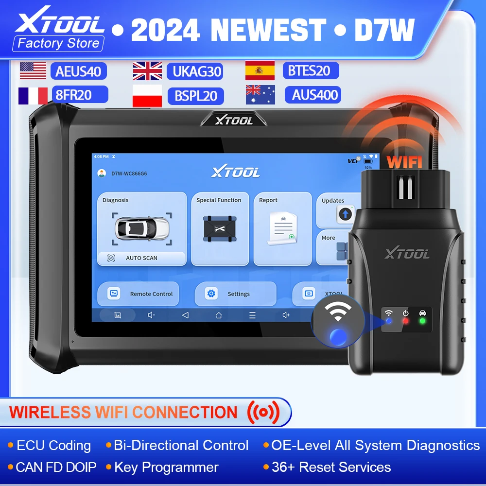 

XTOOL D7W Wireless Bluetooth All System Diagnostic Tool Bi-Directional Scanner ECU Coding Key Programmer 36 Reset DOIP CAN FD