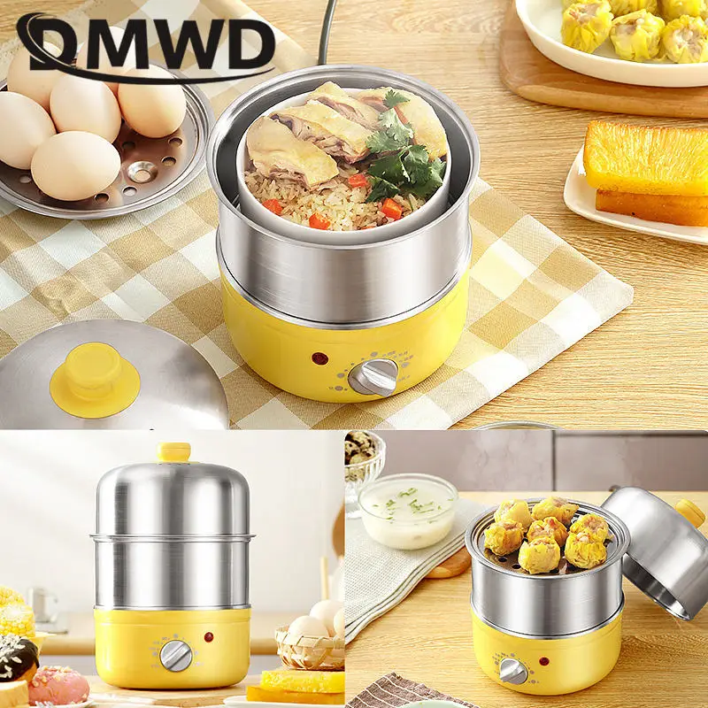 Electric Egg Boiler Food Steamer with Timer 2 Layers Stainless steel breakfast Steaming machine Grains Stewed Egg Custard Cooker