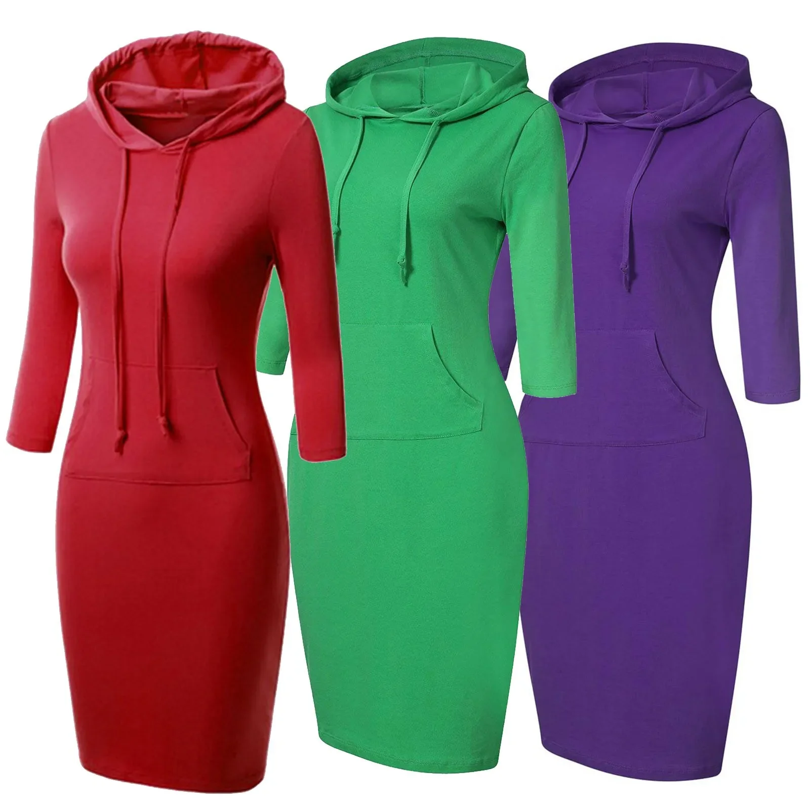 Women Hoodies Winter Dresses Women Solid Color Long Sleeve Sweatshirts Bodycon Autumn Dress Women Robe Femme Knee Length Dress