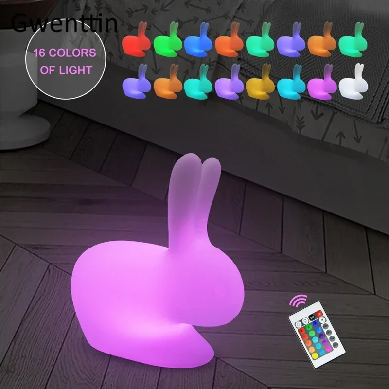 RGB 16 Colors Big Rabbit Night Light Home Decor Outdoor Lawn Lamp LED Remote Control Fixture Bedroom Bedside Chair Children Gift